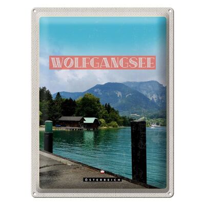Cartel de chapa viaje 30x40cm Wolfgangsee lago embarcadero montañas