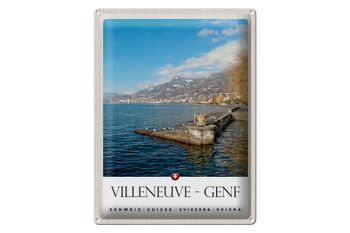 Plaque tôle voyage 30x40cm Villeneuve-Genève Suisse randonnée 1