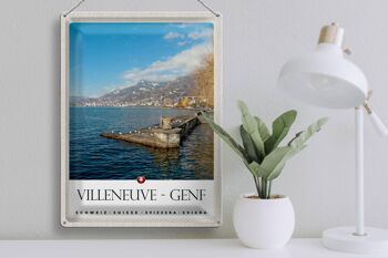 Plaque tôle voyage 30x40cm Villeneuve-Genève Suisse randonnée 3