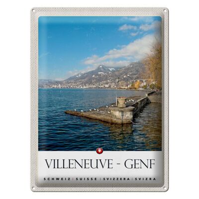 Plaque tôle voyage 30x40cm Villeneuve-Genève Suisse randonnée