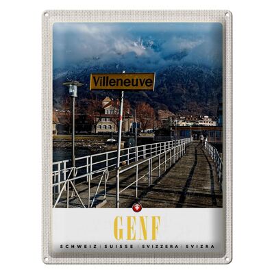 Plaque en tôle voyage 30x40cm Villeneuve-Genève Suisse randonnée