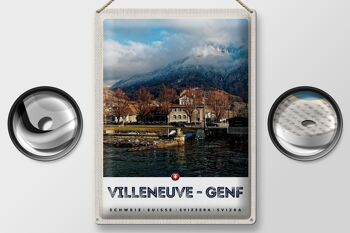 Plaque en tôle voyage 30x40cm Villeneuve-Genève Suisse forêts randonnée 2