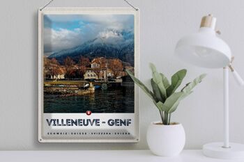 Plaque en tôle voyage 30x40cm Villeneuve-Genève Suisse forêts randonnée 3