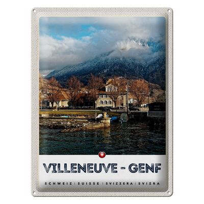 Cartel de chapa viaje 30x40cm Villeneuve-Ginebra Suiza bosques senderismo