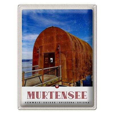 Cartel de chapa de viaje, 30x40cm, lago Murten, Austria, casa de hojalata, naturaleza