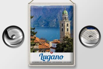 Signe en étain voyage 30x40cm, Lugano, suisse, lac, église, montagnes 2