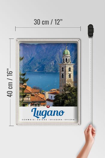 Signe en étain voyage 30x40cm, Lugano, suisse, lac, église, montagnes 4