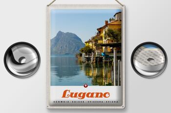 Panneau de voyage en étain, 30x40cm, Lugano, suisse, vue sur le lac et la montagne 2