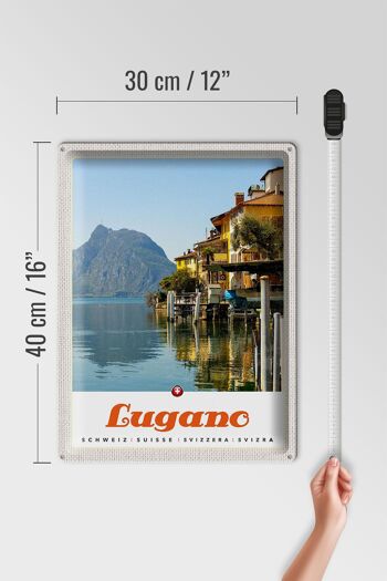 Panneau de voyage en étain, 30x40cm, Lugano, suisse, vue sur le lac et la montagne 4