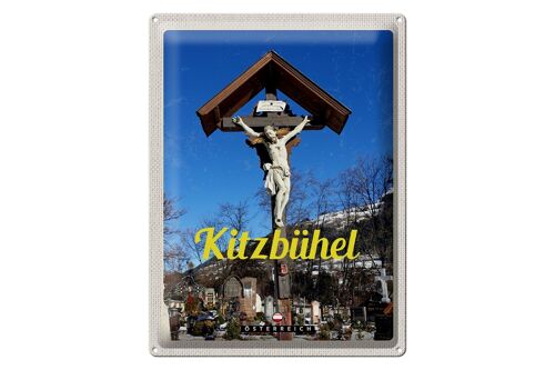 Blechschild Reise 30x40cm Kitzbühel Österreich Jesus Skulptur