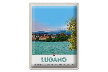 Panneau en étain voyage 30x40cm, Lugano, suisse, vue sur le lac de la ville 1