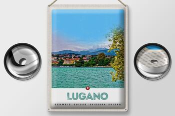 Panneau en étain voyage 30x40cm, Lugano, suisse, vue sur le lac de la ville 2