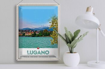 Panneau en étain voyage 30x40cm, Lugano, suisse, vue sur le lac de la ville 3