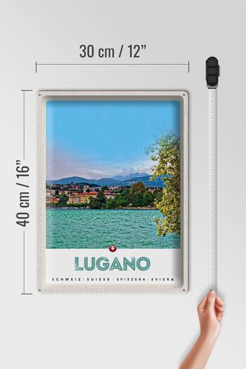 Panneau en étain voyage 30x40cm, Lugano, suisse, vue sur le lac de la ville 4