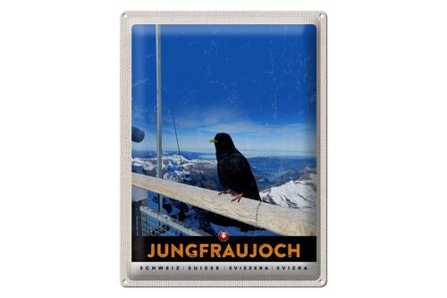 Blechschild Reise 30x40cm Jungfraujoch Schweiz Rabe Winter Natur