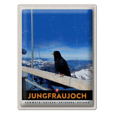 Targa in metallo da viaggio 30x40 cm Jungfraujoch Svizzera Corvo Inverno Natura