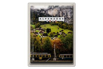 Signe en étain voyage 30x40cm, trains alpins, maisons de vallée ferroviaire suisse 1