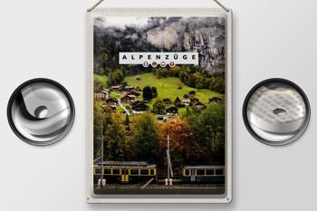 Signe en étain voyage 30x40cm, trains alpins, maisons de vallée ferroviaire suisse 2