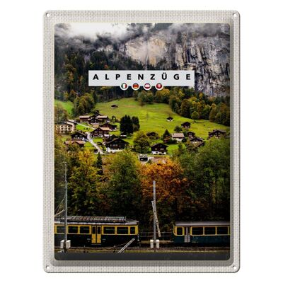Targa in metallo da viaggio 30x40 cm Treni alpini Svizzera Ferrovia Valle Case