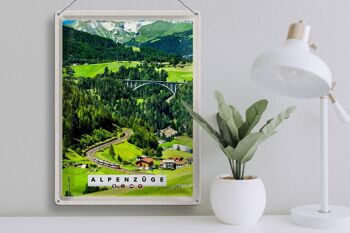 Plaque en tôle voyage 30x40cm Trains alpins Suisse Autriche pont 3