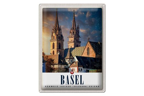 Blechschild Reise 30x40cm Basel Schweiz Kirche Architektur Urlaub