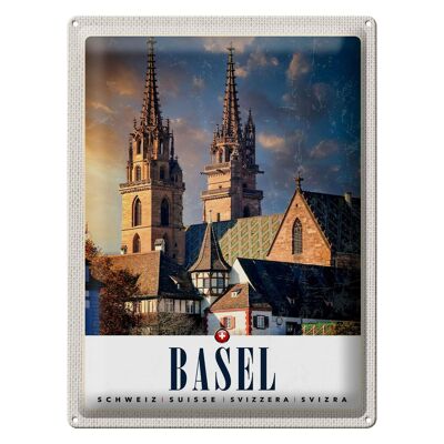 Blechschild Reise 30x40cm Basel Schweiz Kirche Architektur Urlaub