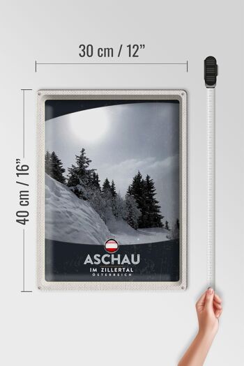 Plaque en tôle voyage 30x40cm Aschau im Zillertal Autriche neige 4