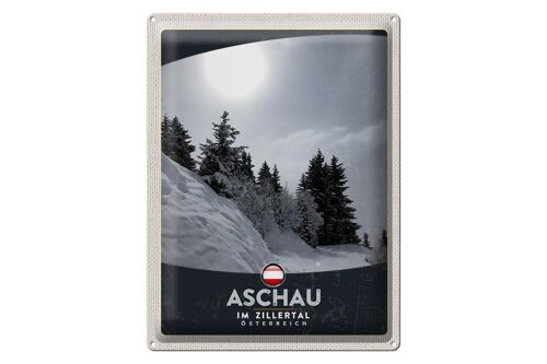 Blechschild Reise 30x40cm Aschau im Zillertal Österreich Schnee