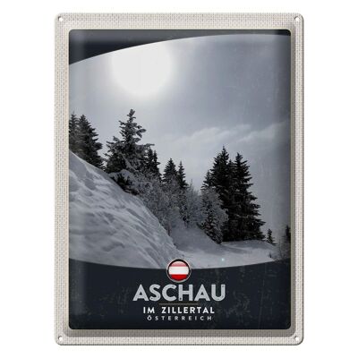 Blechschild Reise 30x40cm Aschau im Zillertal Österreich Schnee