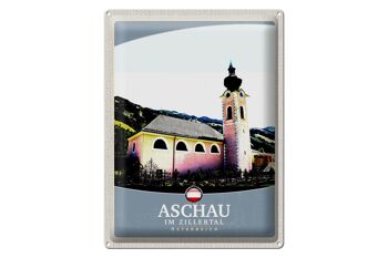 Panneau en étain voyage 30x40cm, église d'Aschau im Zillertal Autriche 1
