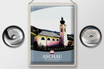 Panneau en étain voyage 30x40cm, église d'Aschau im Zillertal Autriche 2