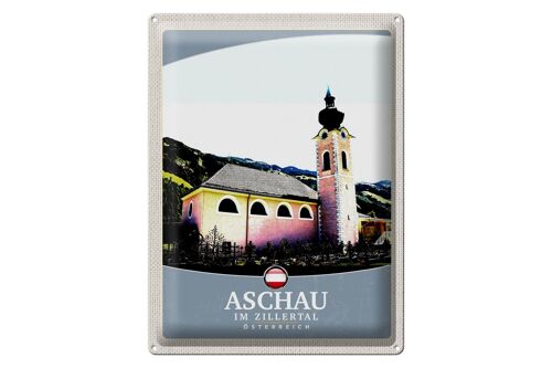 Blechschild Reise 30x40cm Aschau im Zillertal Österreich Kirche