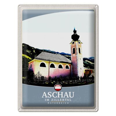 Cartel de chapa viaje 30x40cm Iglesia de Aschau im Zillertal Austria