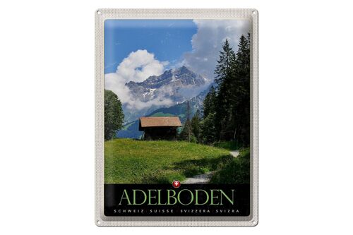 Blechschild Reise 30x40cm Adelboden Schweiz Wälder Häuschen