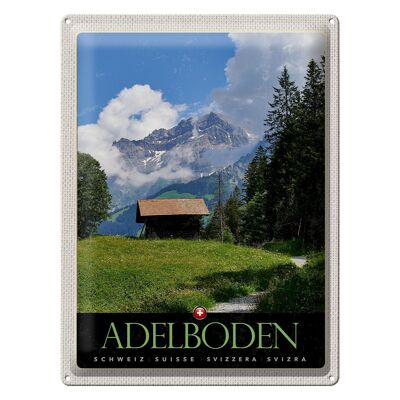 Blechschild Reise 30x40cm Adelboden Schweiz Wälder Häuschen