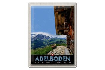 Plaque en tôle Voyage 30x40cm Adelboden Suisse Cabane en bois avec vue 1