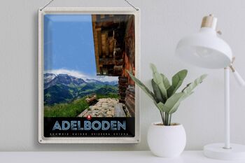 Plaque en tôle Voyage 30x40cm Adelboden Suisse Cabane en bois avec vue 3