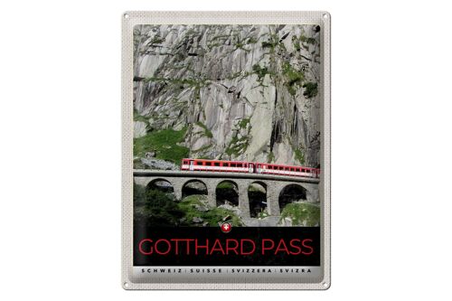 Blechschild Reise 30x40cm Gotthard Pass Schweiz rote Lokomotive