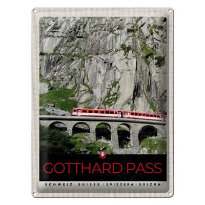 Cartel de chapa viaje 30x40cm Gotthard Pass Suiza locomotora roja