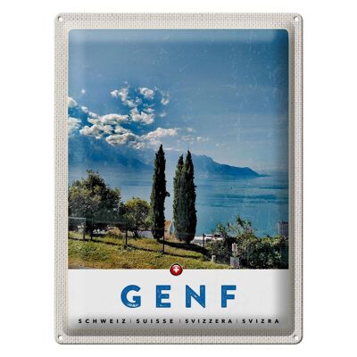 Cartel de chapa de viaje, 30x40cm, Ginebra, Suiza, lago, naturaleza, cielo, vacaciones