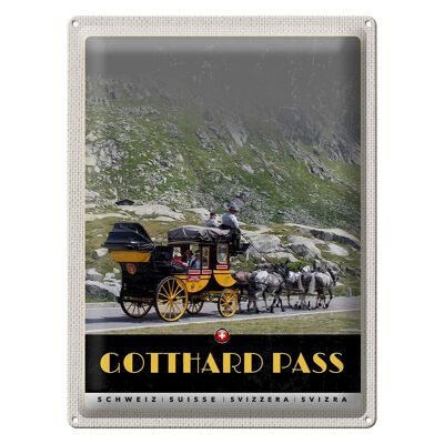 Blechschild Reise 30x40cm Gotthard Pass Schweiz Pferdekutsche