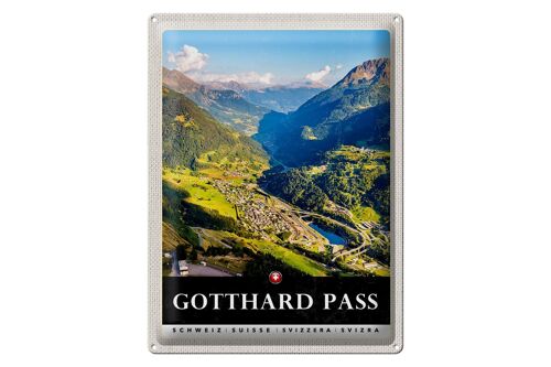 Blechschild Reise 30x40cm Gotthard Pass Wanderung Natur Wälder