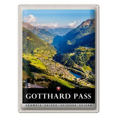 Blechschild Reise 30x40cm Gotthard Pass Wanderung Natur Wälder