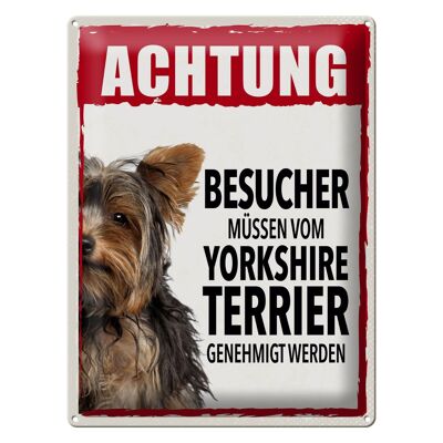 Panneau en étain disant 30x40cm, animaux Attention Yorkshire Terrier