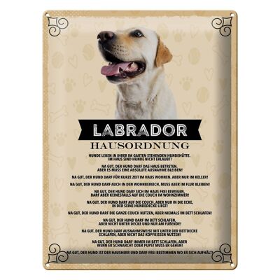 Targa in latta con scritta 30x40 cm Animali Labrador House Rules Cani