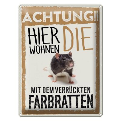 Metal sign saying 30x40cm animals Attention here colored rats