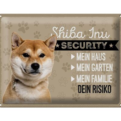 Cartel de chapa que dice 40x30cm Shiba Inu Seguridad tu riesgo