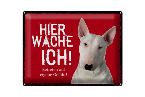 Blechschild Spruch 40x30cm Bullterrier hier wache eigene Gefahr