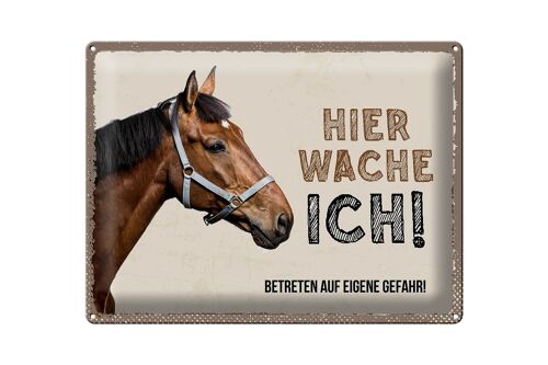 Blechschild Spruch 40x30cm Pferd von Links hier wache ich eigene Gefahr