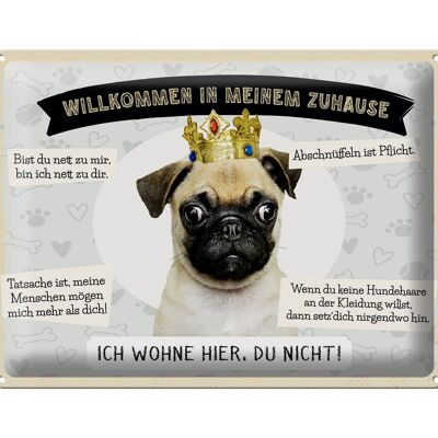 Blechschild Spruch 40x30cm Tiere Mops willkommen wohne hier